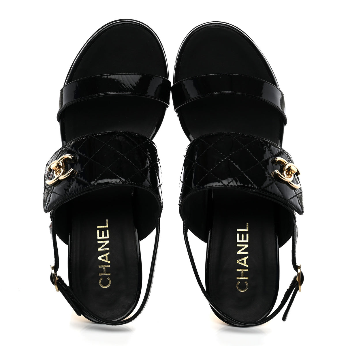 Chanel Patent Quilted CC Turnlock Sandals 40 Black 8 of 12