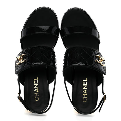 Chanel Patent Quilted CC Turnlock Sandals 40 Black 8 of 12