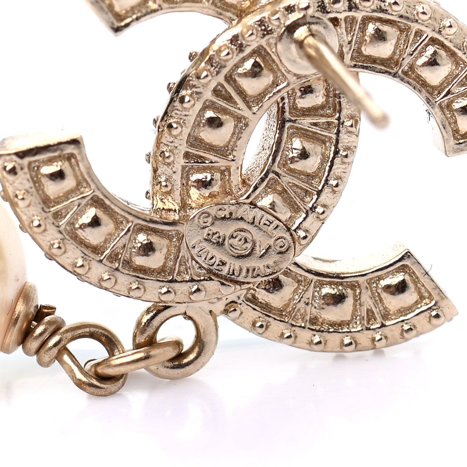 Chanel Crystal Pearl CC Drop Earrings Gold 4 of 4