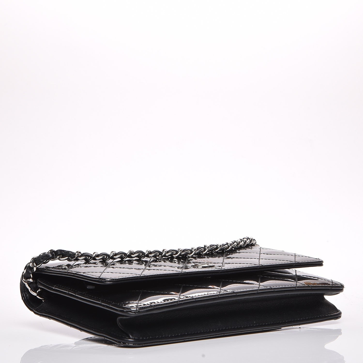 Chanel Striated Patent Quilted Wallet on Chain WOC Black 4 of 11