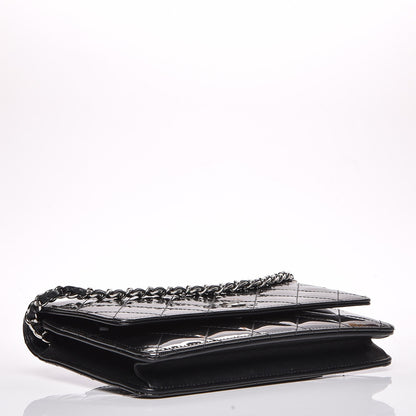 Chanel Striated Patent Quilted Wallet on Chain WOC Black 4 of 11