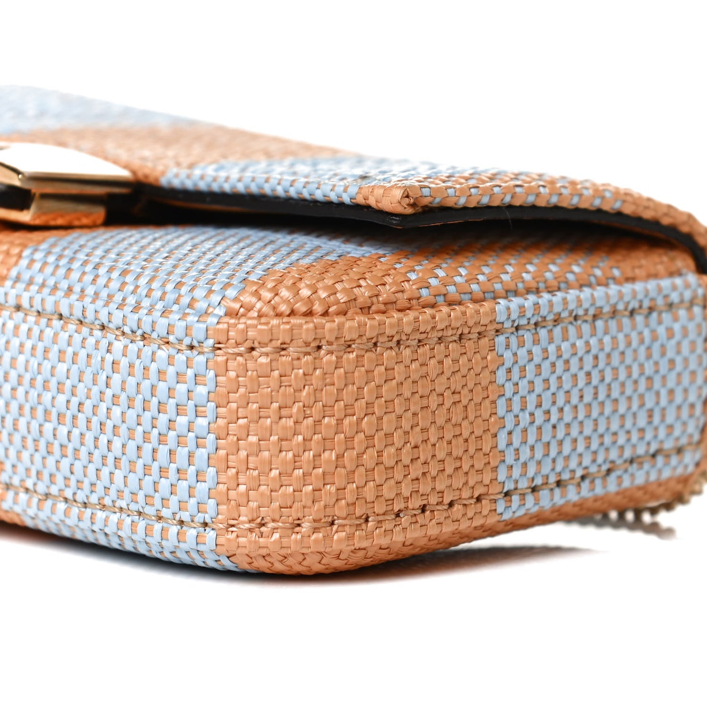 Raffia Pequin Gingham Woven Nano Baguette Charm Giallo Celeste
