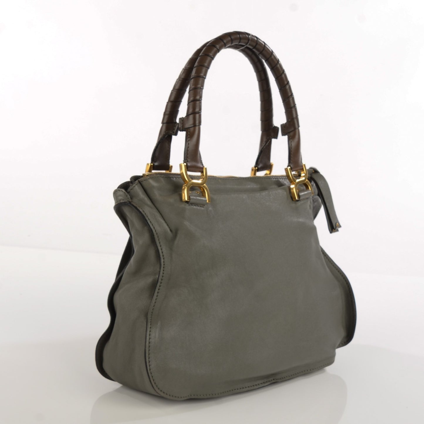 Calfskin Studded Small Marcie Satchel Stone
