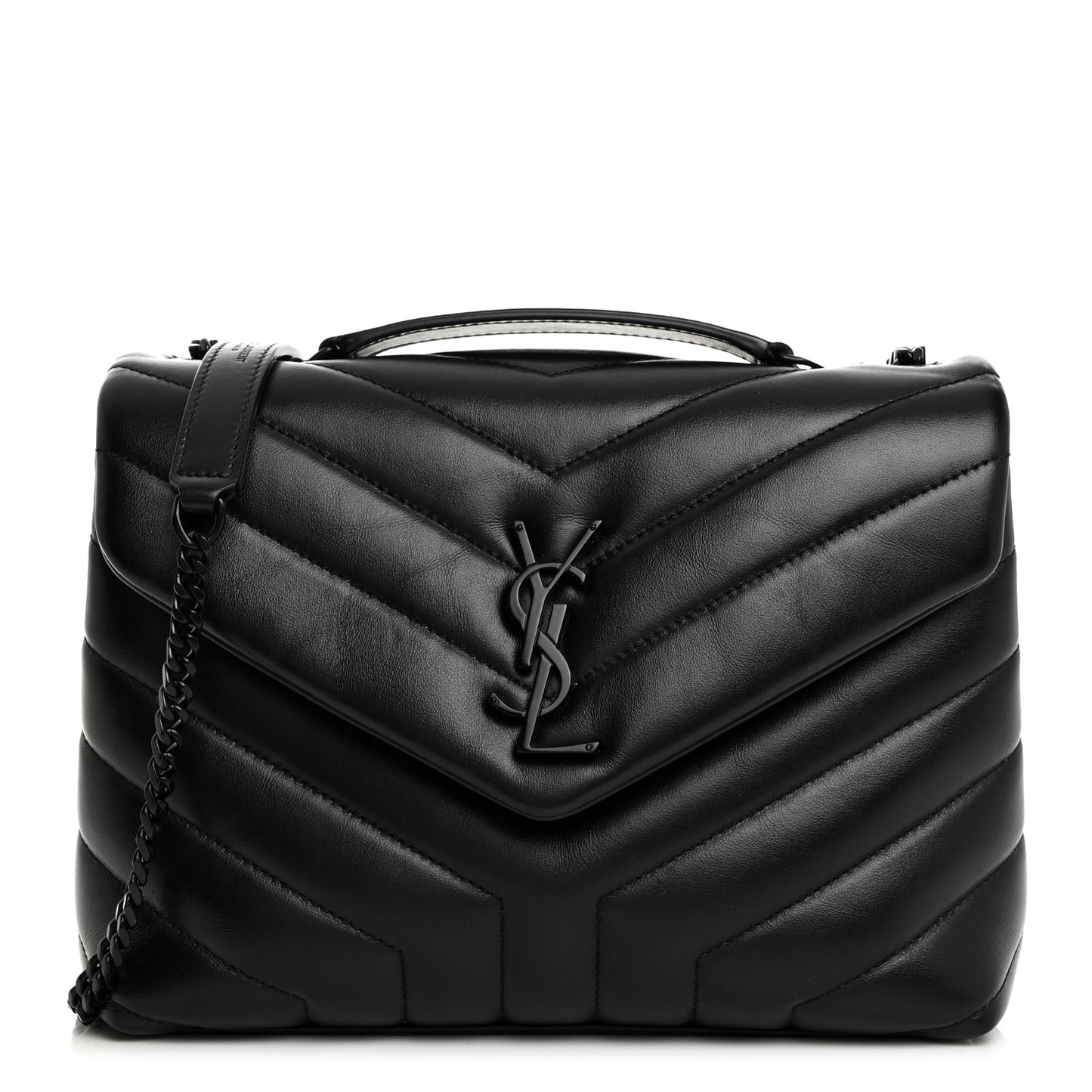 Calfskin Y Quilted Monogram Monochrome Small Loulou Chain Satchel Black