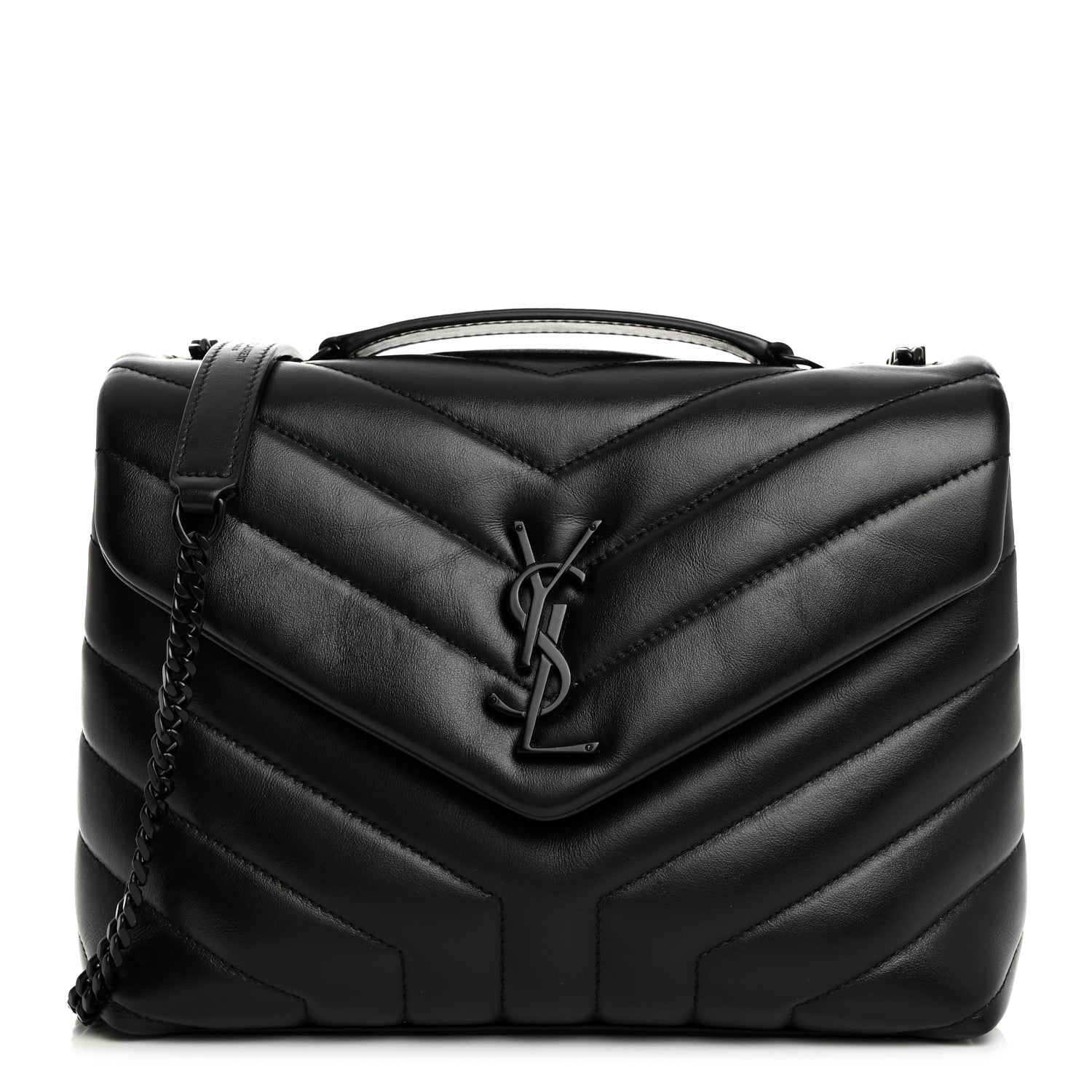 Saint Laurent Calfskin Y Quilted Monogram Monochrome Small Loulou Chain Satchel Black 1 of 10