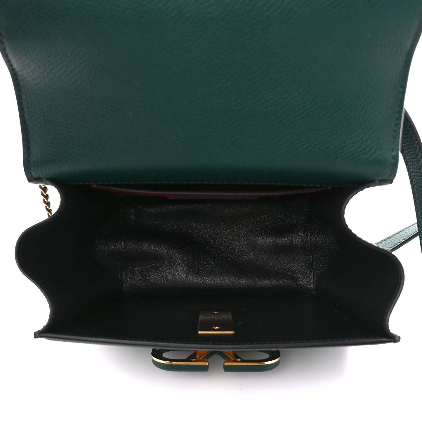 Grainy Calfskin Small VSling Shoulder Bag English Green