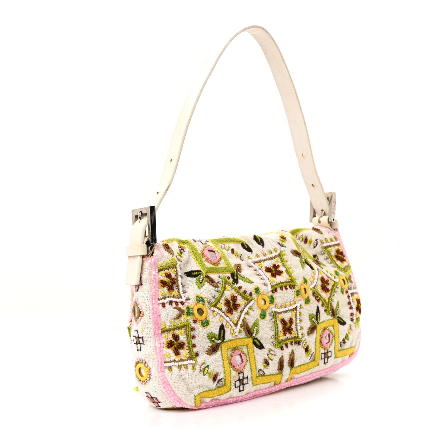 Canvas Beaded Baguette White Multicolor