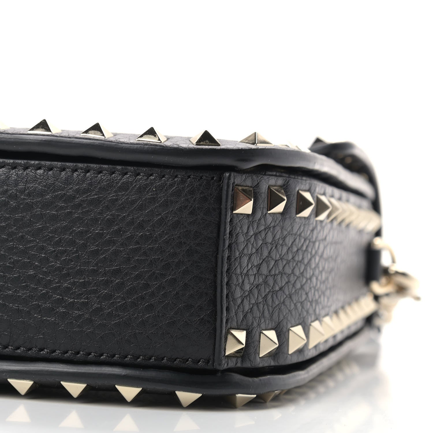 Valentino Garavani Pebbled Calfskin Medium Rockstud Flap Saddle Bag Black 7 of 9