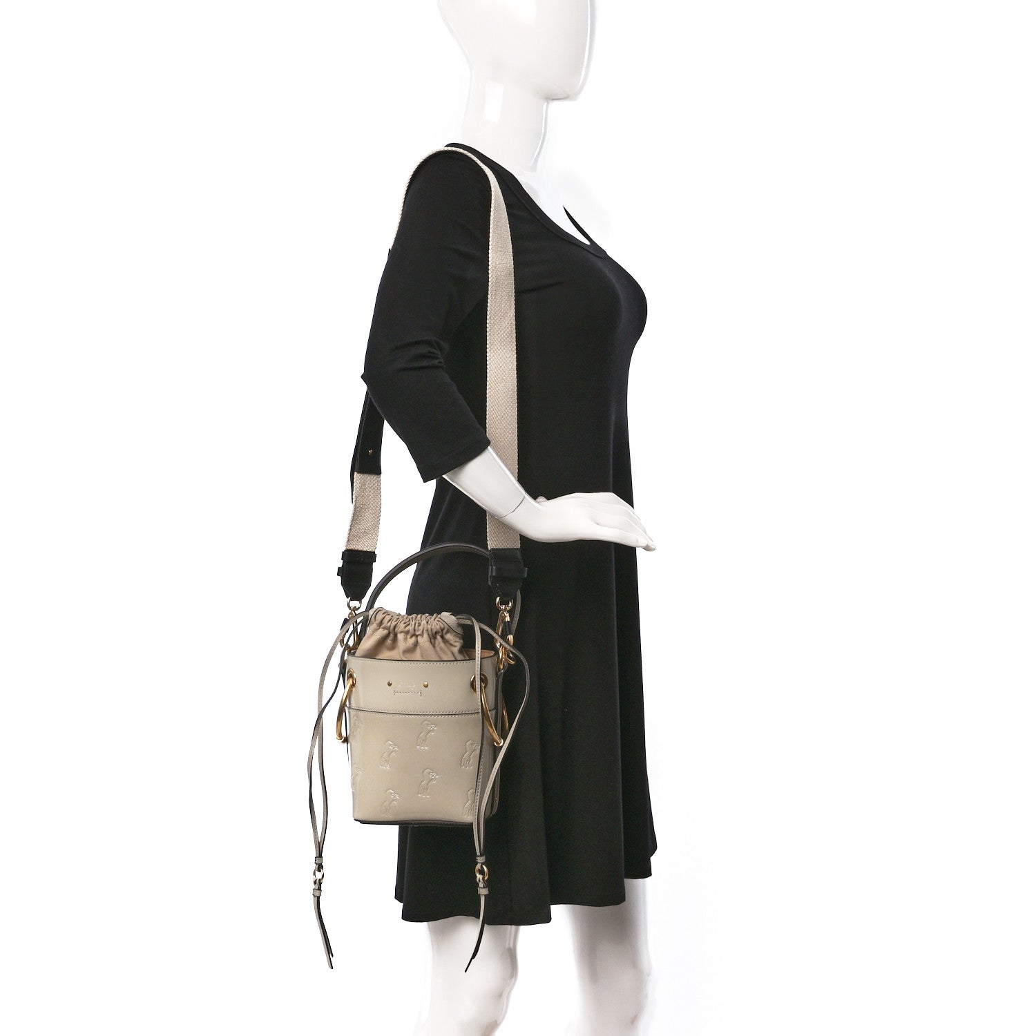 Chloe Patent Calfskin Little Horses Embroidered Mini Roy Bucket Bag Beige 2 of 9