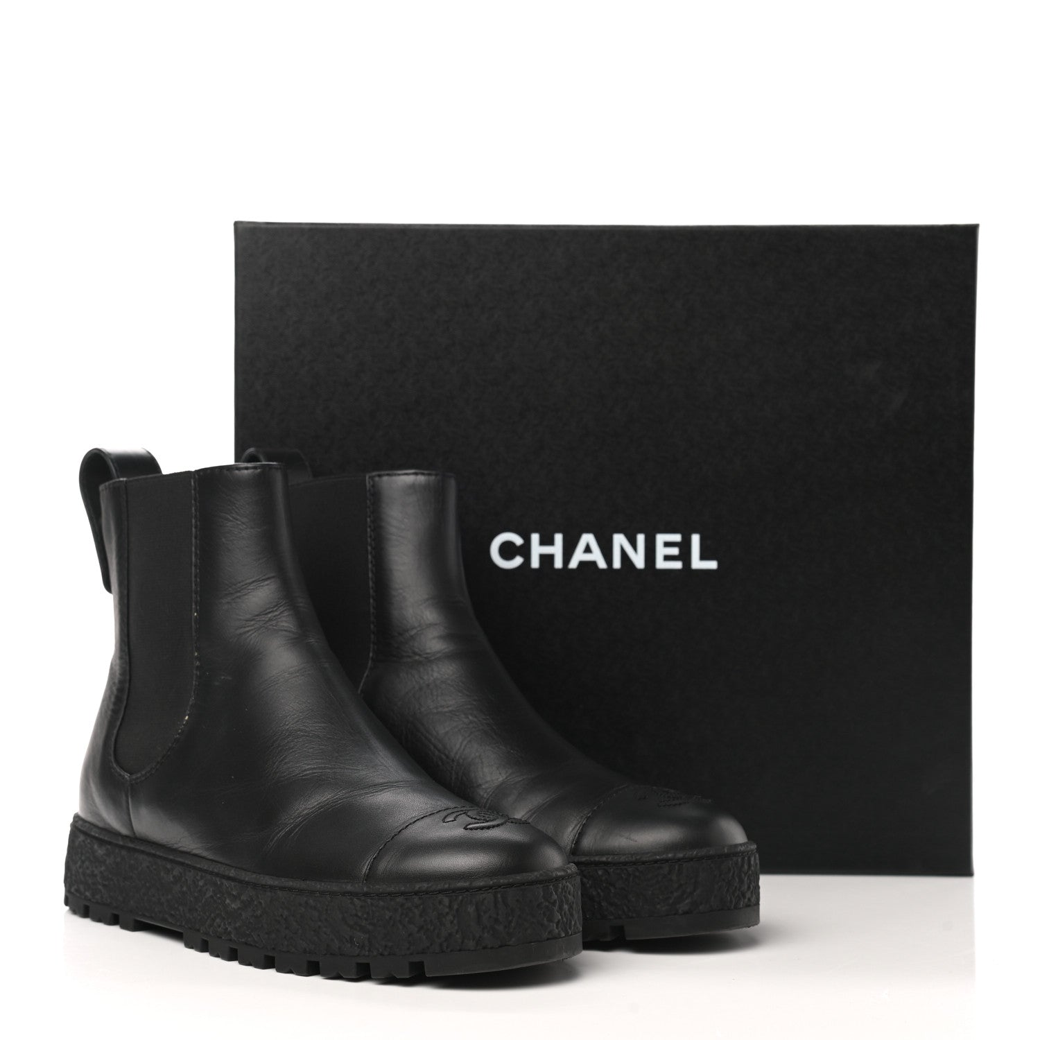 Chanel Calfskin Cap Toe CC Ankle Boots 37.5 Black 9 of 9