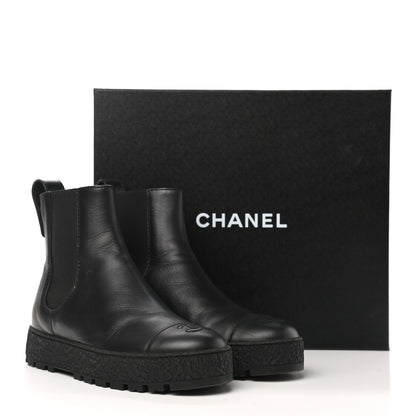 Chanel Calfskin Cap Toe CC Ankle Boots 37.5 Black 9 of 9