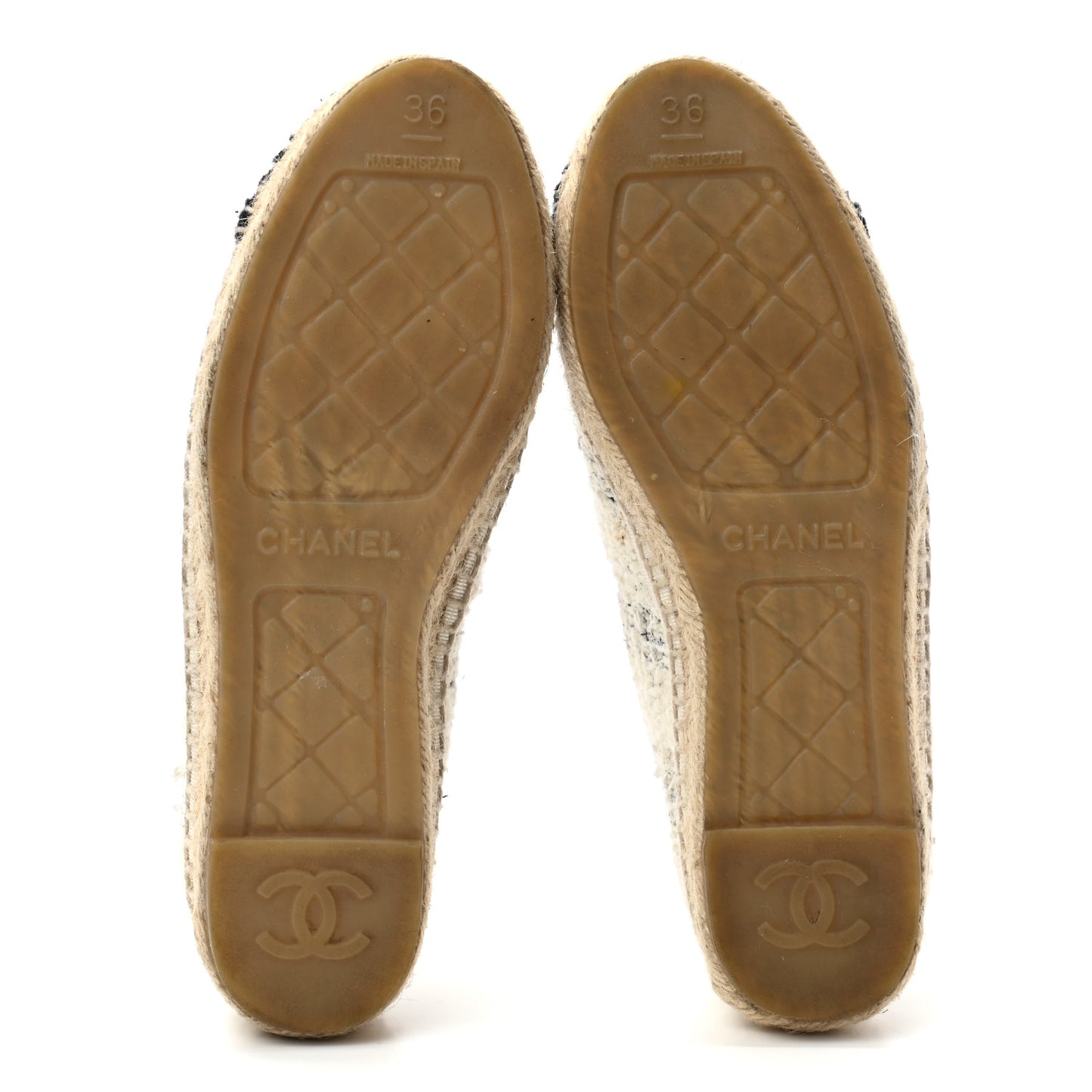 Tweed CC Espadrilles 36 Ecru White Blue Black