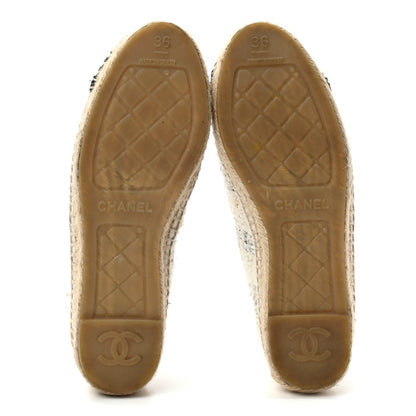 Chanel Tweed CC Espadrilles 36 Ecru White Blue Black 5 of 9