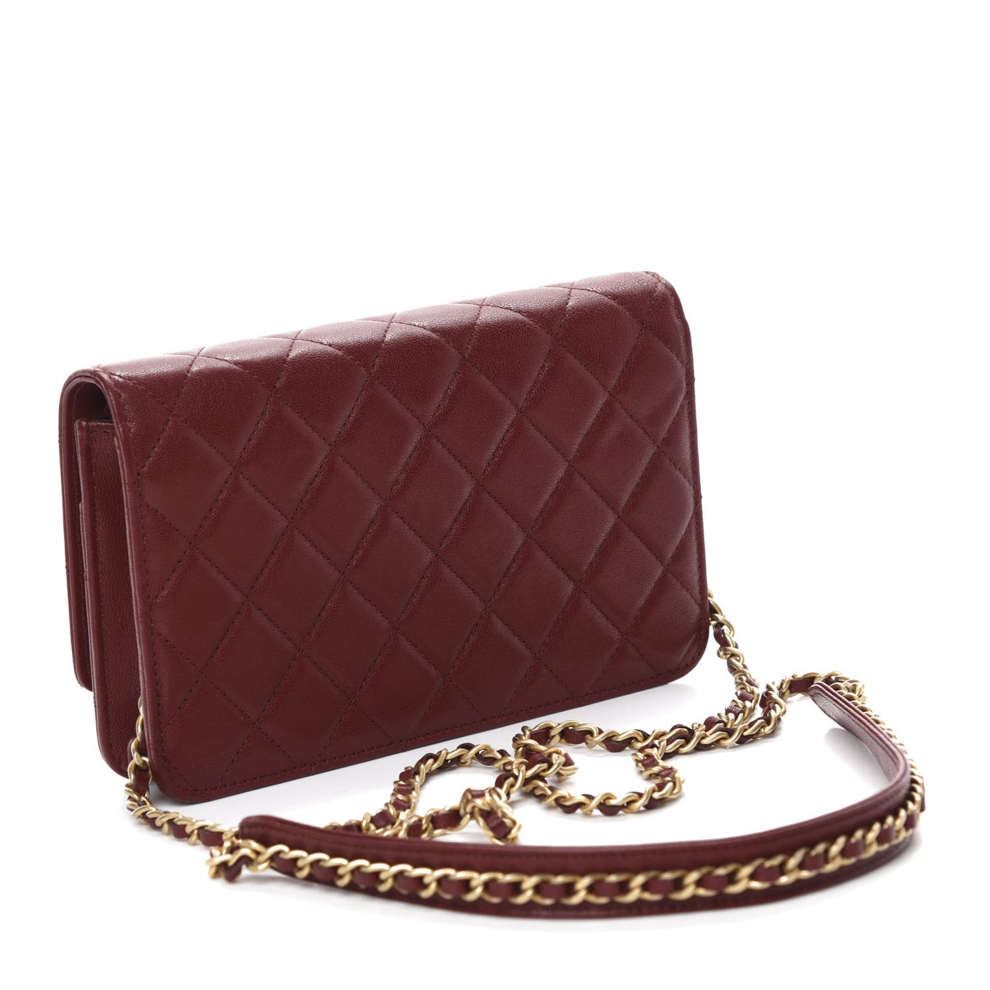 Lambskin Quilted Infinity Wallet On Chain WOC Burgundy
