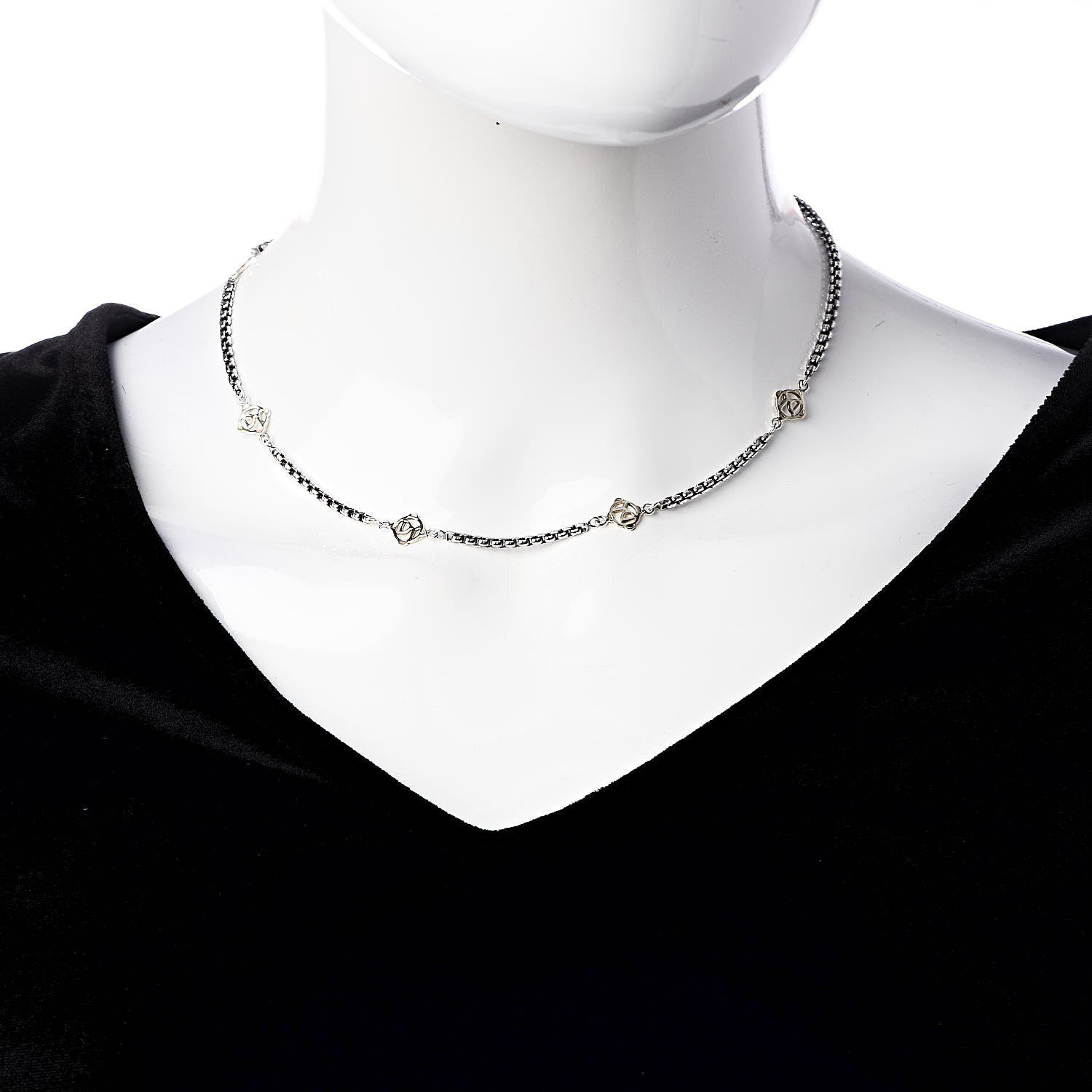 David Yurman Sterling Silver 14K Yellow Gold Logo Station Necklace 2 of 4