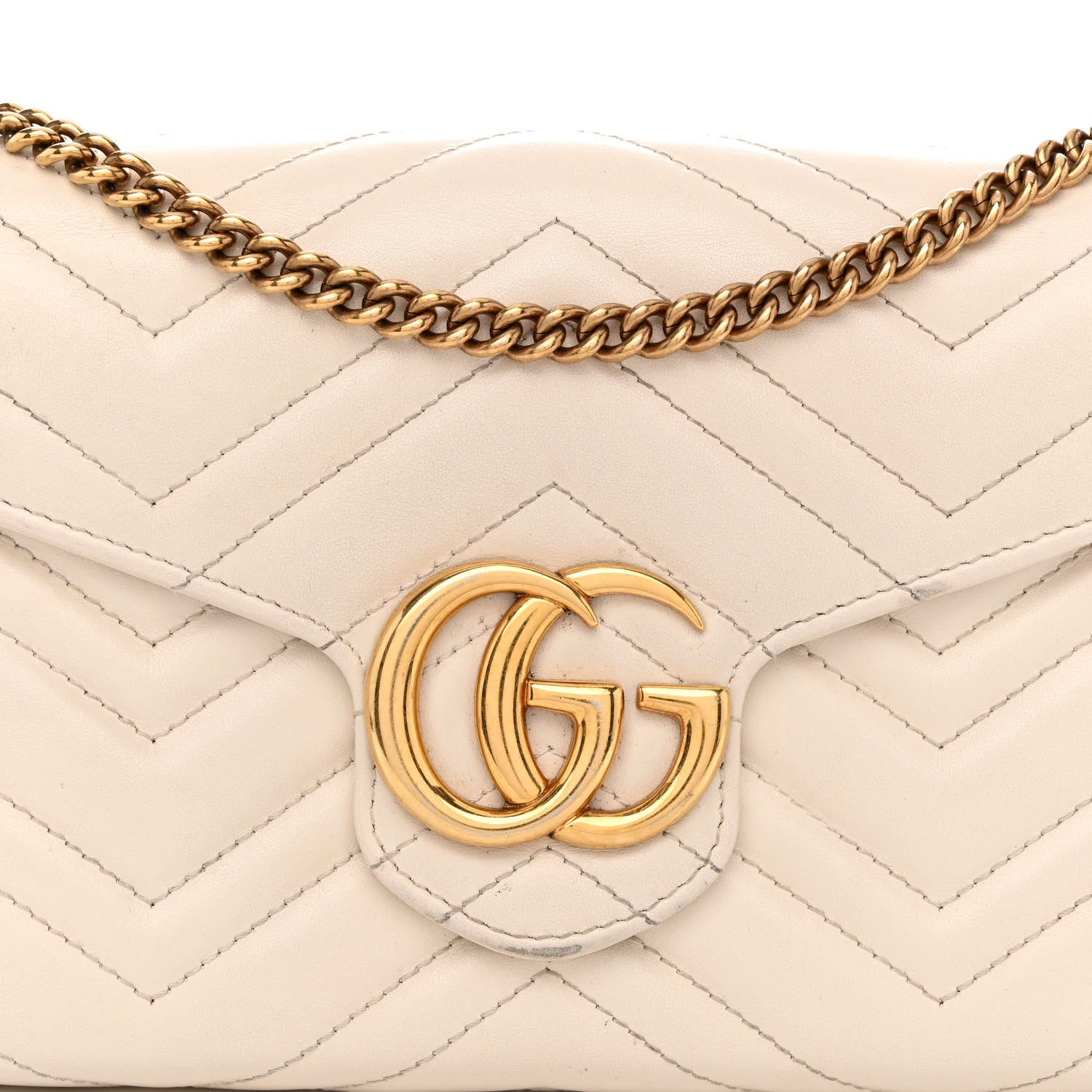 Gucci Calfskin Matelasse GG Marmont Chain Wallet Mystic White 7 of 13