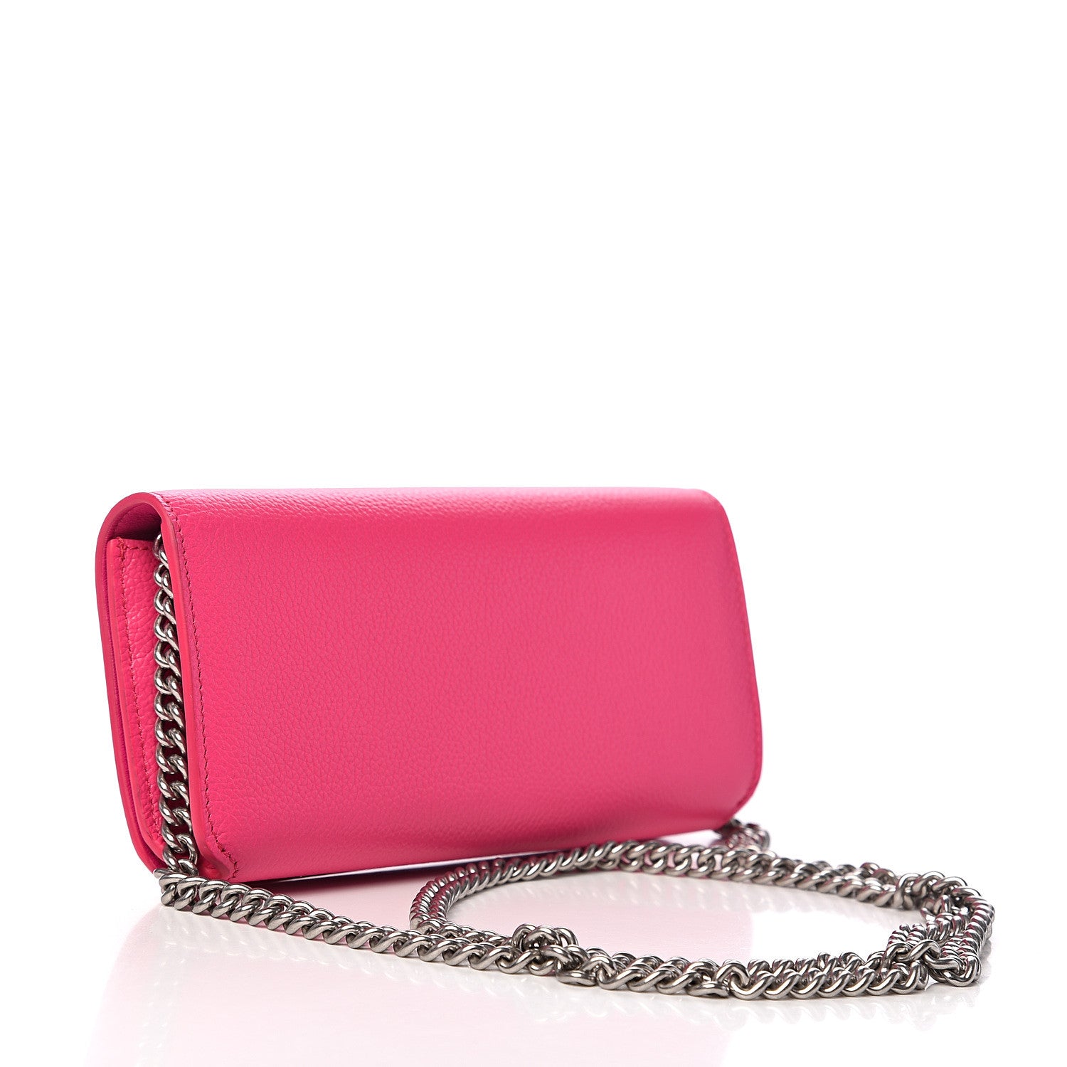 Balenciaga Grained Calfskin Logo Cash Continental Wallet on Chain Acid Pink Black 2 of 8