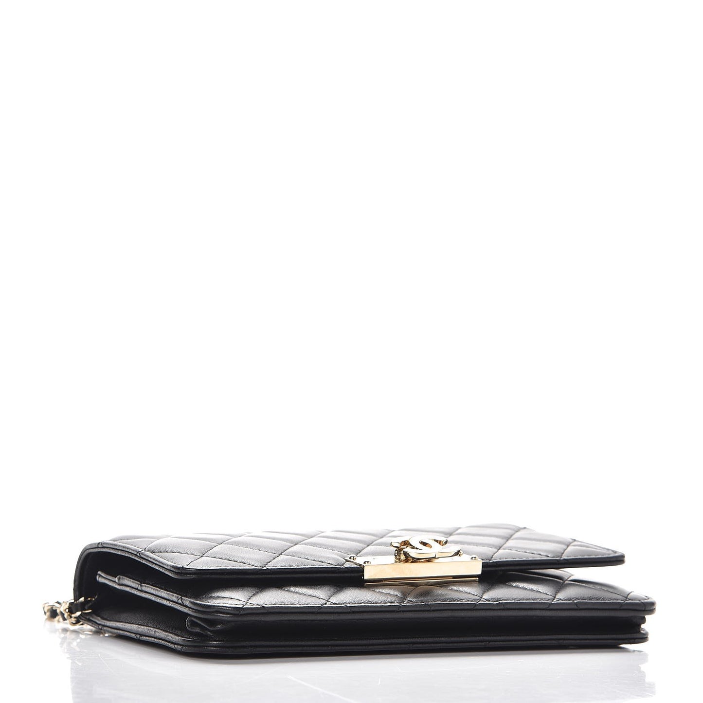 Lambskin Quilted Golden Class Wallet on Chain WOC Black