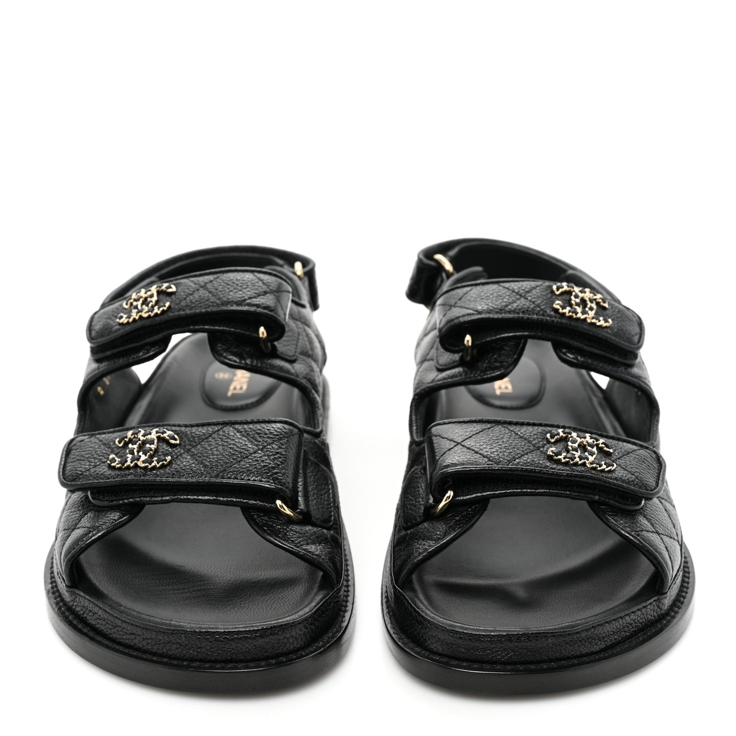 Grained Calfskin Velcro Dad Sandals 37.5 Black