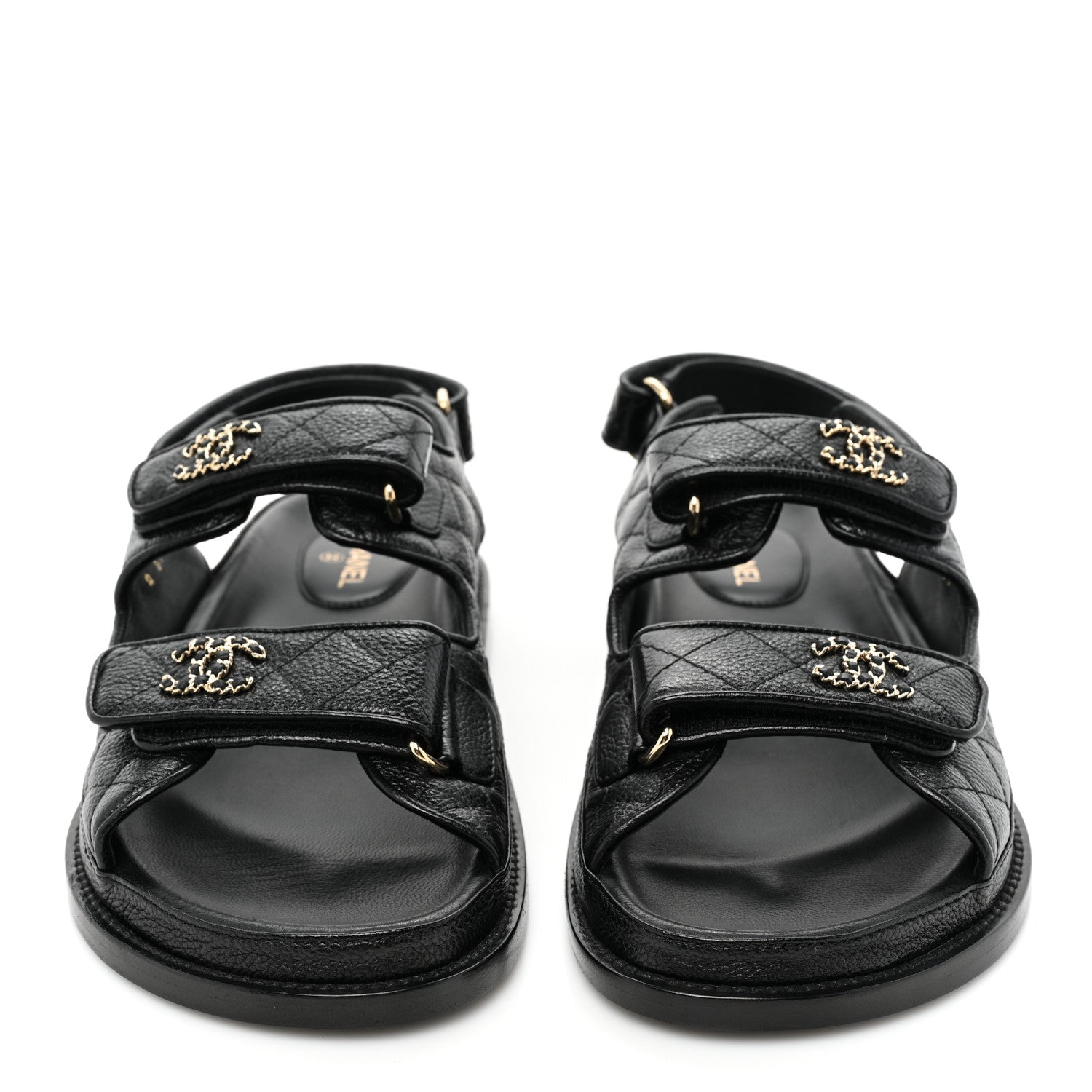 Chanel Grained Calfskin Velcro Dad Sandals 37.5 Black 2 of 9
