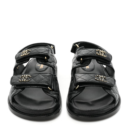 Chanel Grained Calfskin Velcro Dad Sandals 37.5 Black 2 of 9