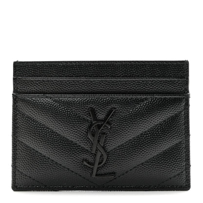 Saint Laurent Grain De Poudre Matelasse Chevron Monochrome Monogram Credit Card Case Black 1 of 8