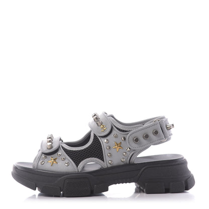 Gucci Technical Canvas Calfskin Reflective Studded Mens Aguru Sandals 6 Silver Black 1 of 9