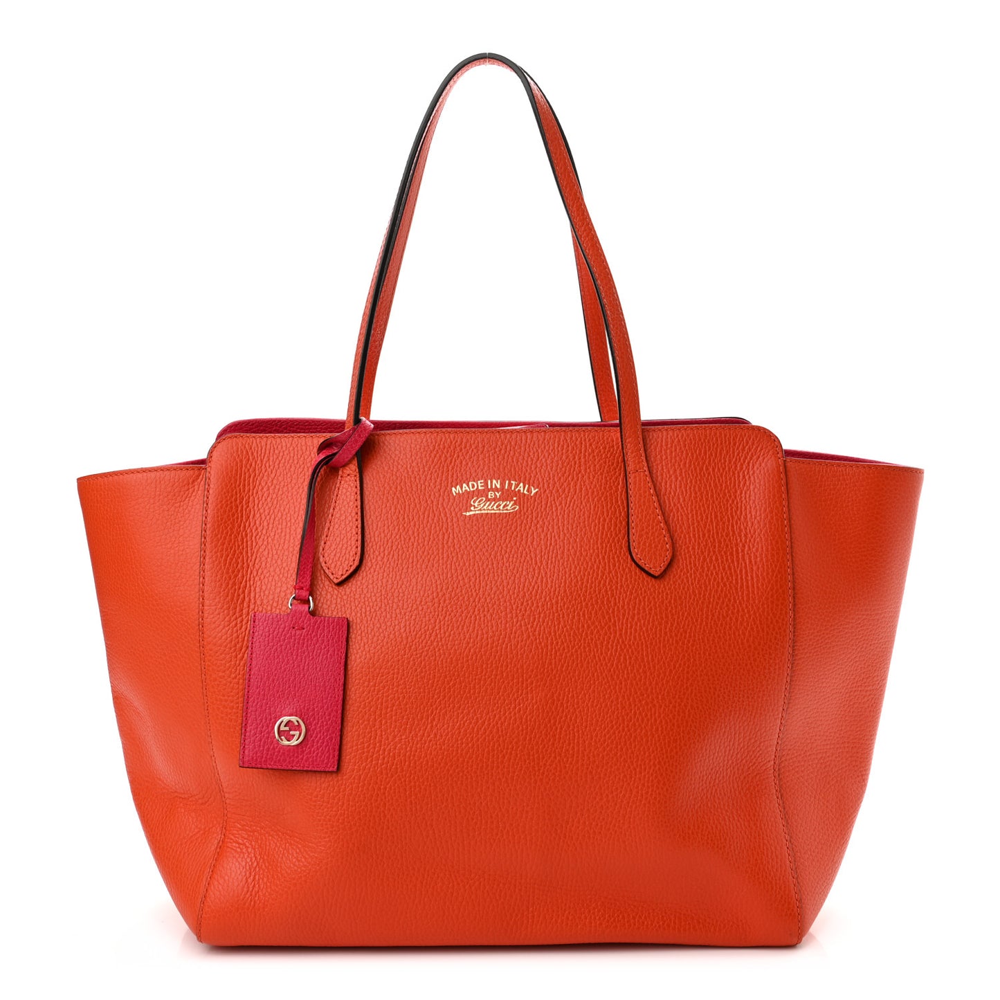 Dollar Calfskin Medium Swing Tote Sun Orange Pure Red