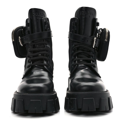 Prada Spazzolato Rois Nylon Metal Triangle Logo Monolith Pouch Pocket 55mm Boots 39.5 Black 2 of 8