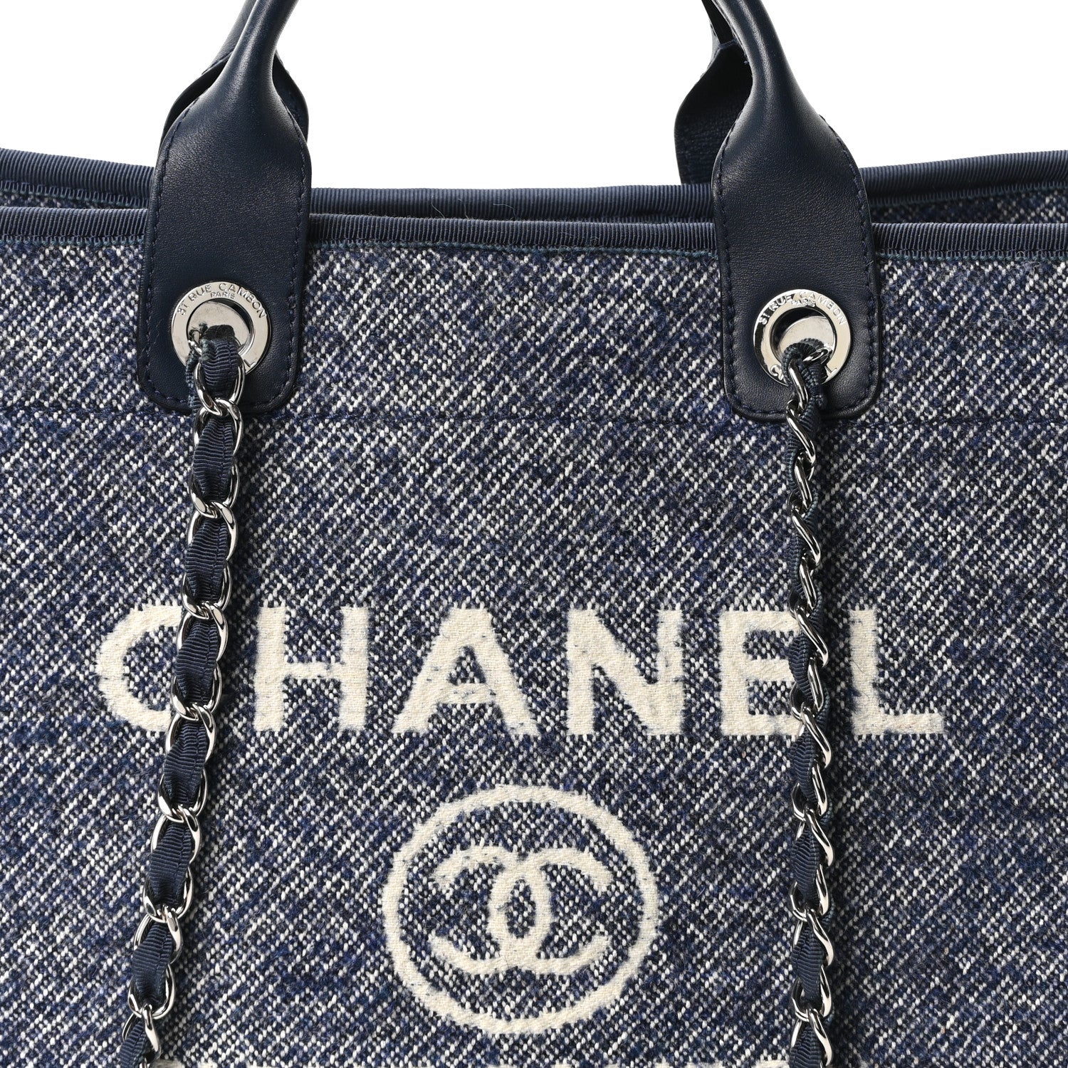 Chanel Mixed Fibers Calfskin Medium Deauville Tote Blue 8 of 10
