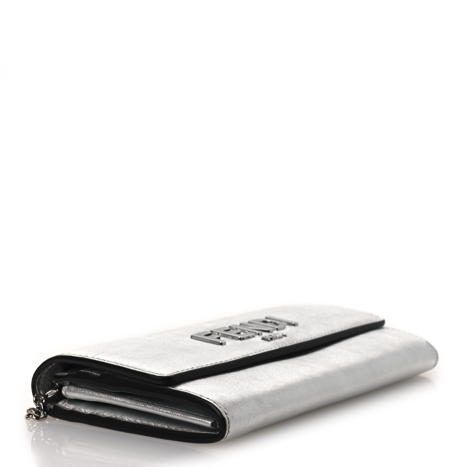 Fendi Metallic Calfskin Continental Wallet On Chain Argento 4 of 14