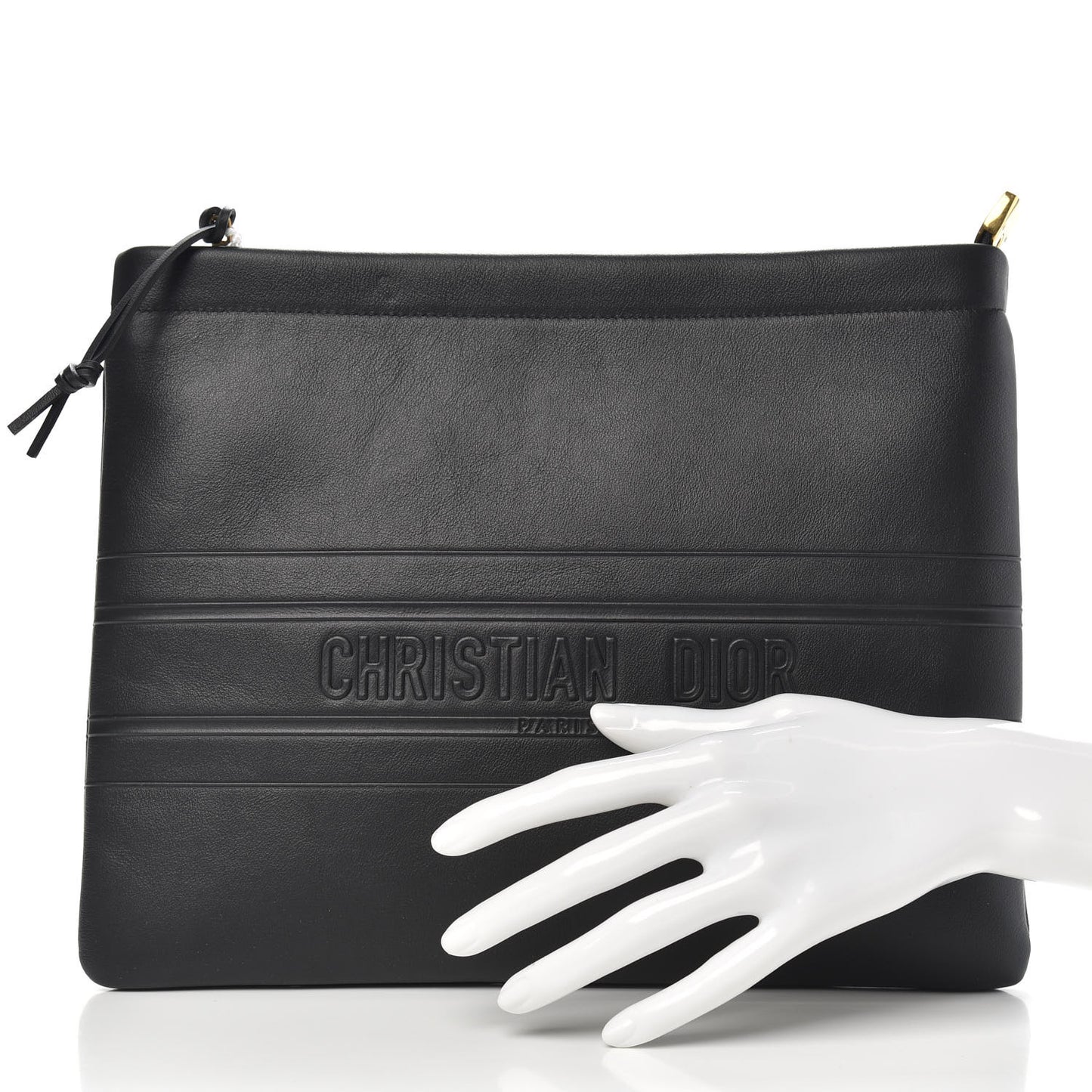 Calfskin Embossed Logo Zip Clutch Black