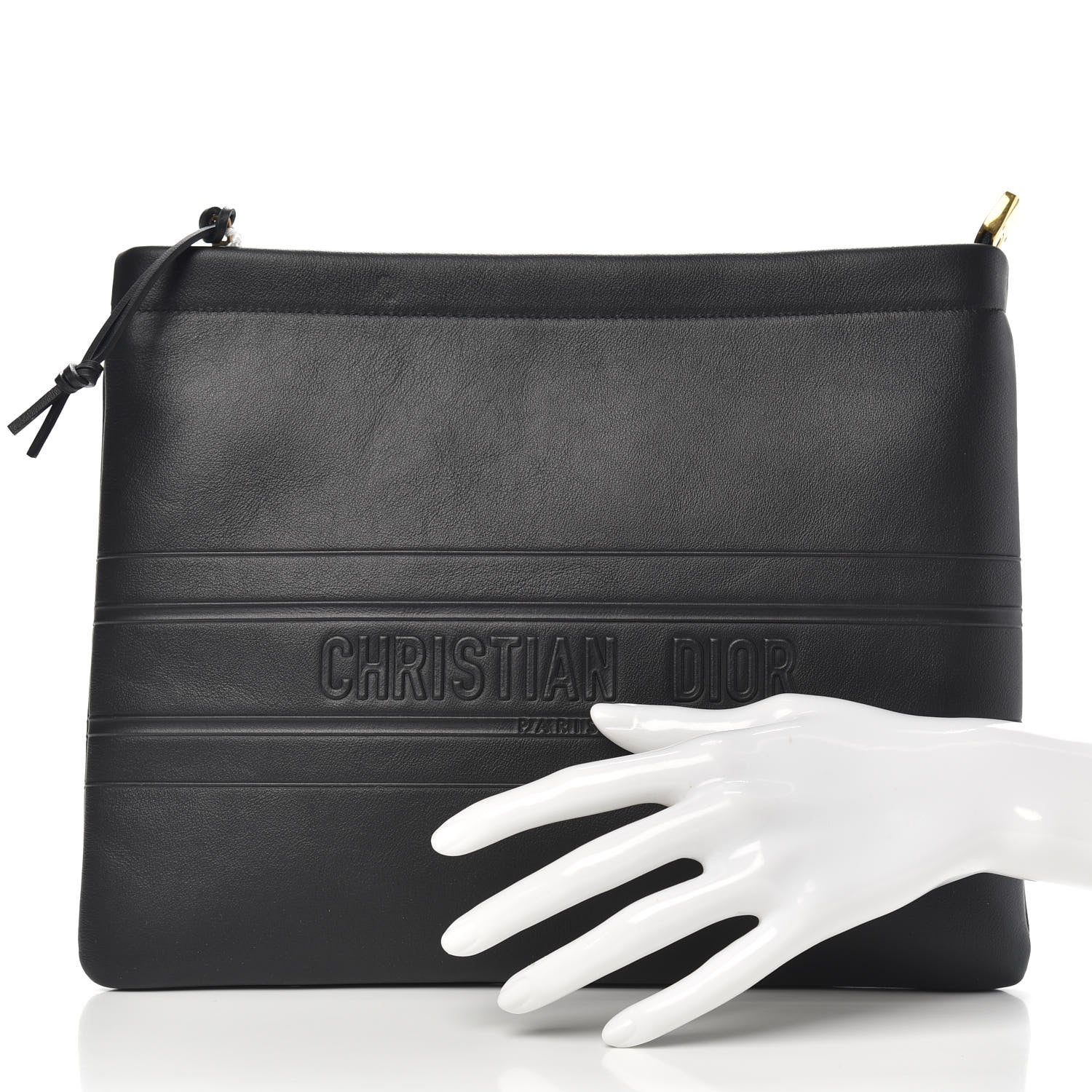 Christian Dior Calfskin Embossed Logo Zip Clutch Black 2 of 7