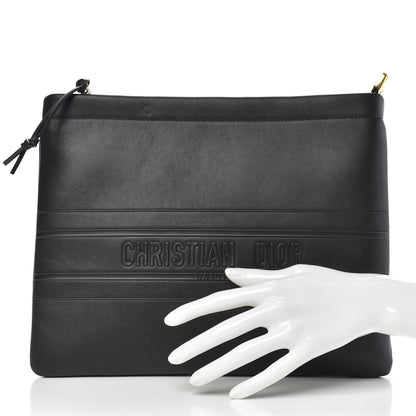 Christian Dior Calfskin Embossed Logo Zip Clutch Black 2 of 7