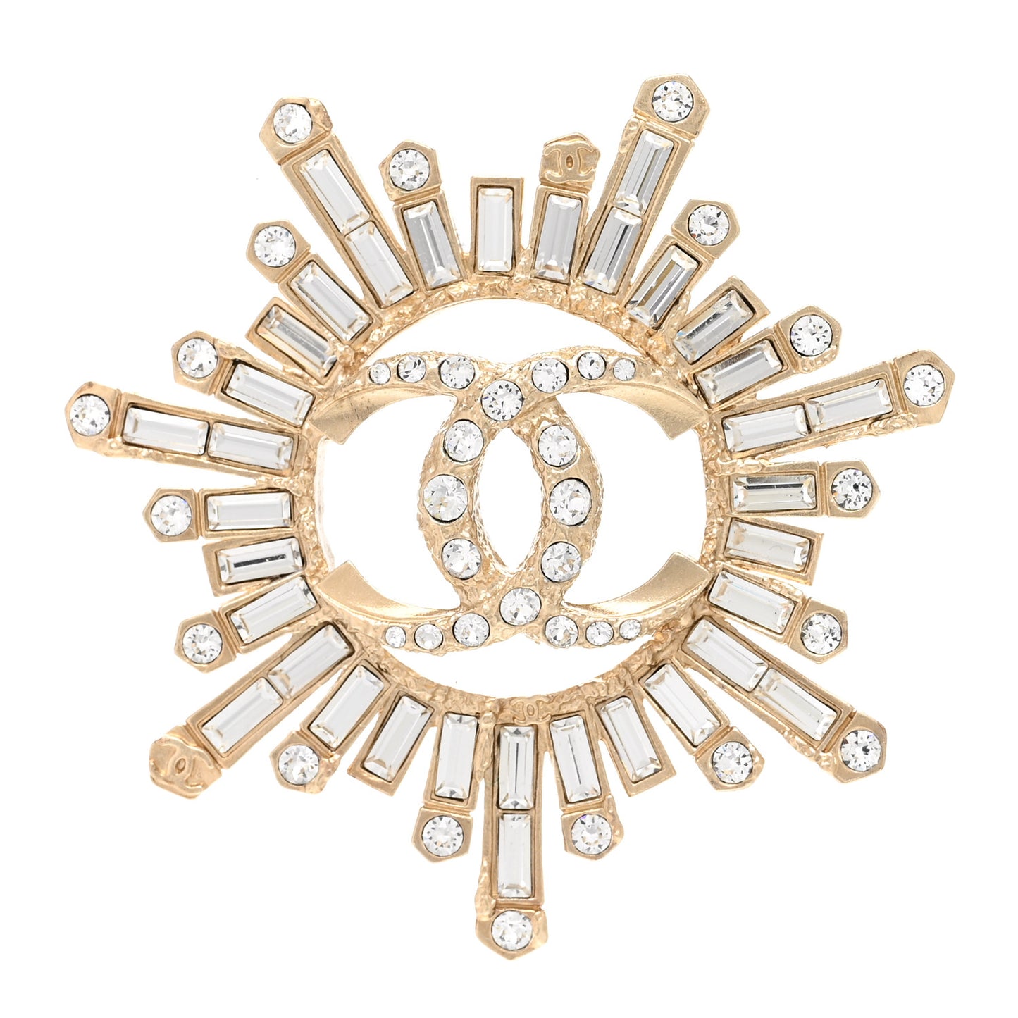 Crystal Baguette CC Brooch Light Gold