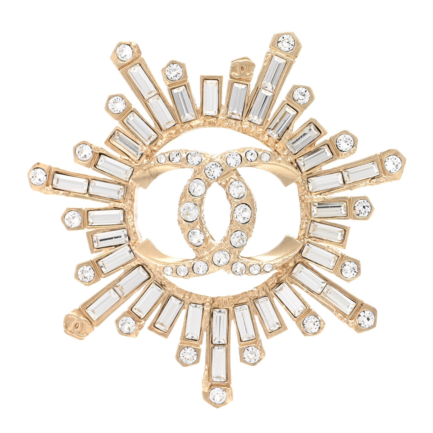 Chanel Crystal Baguette CC Brooch Light Gold 1 of 5