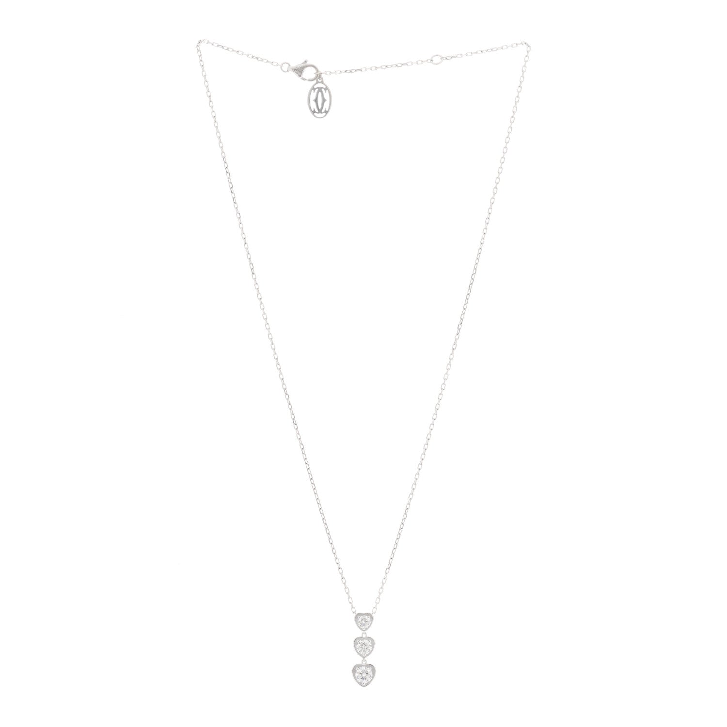 Cartier 18K White Gold Diamond Legers 3 Heart Motif Necklace 2 of 3