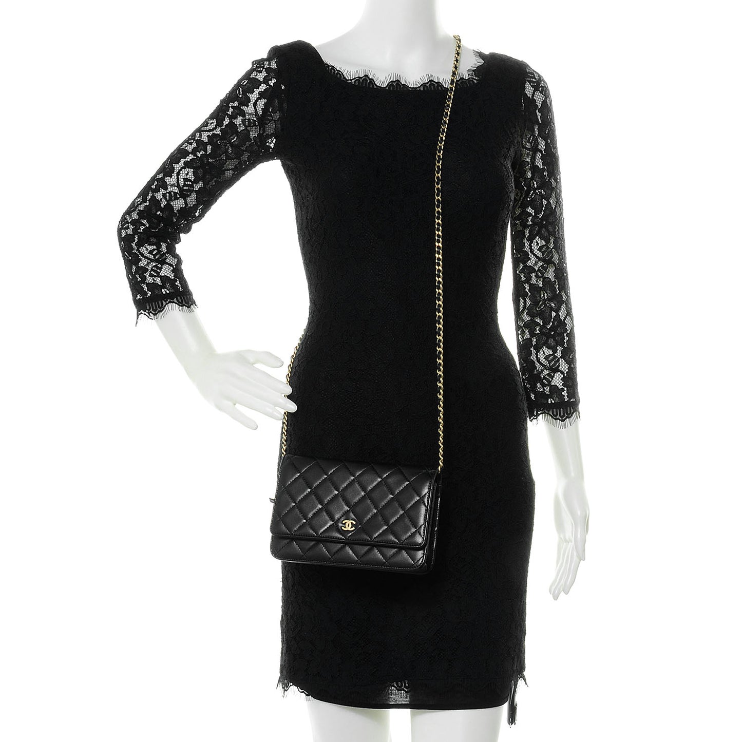 Lambskin Quilted Wallet On Chain WOC Black