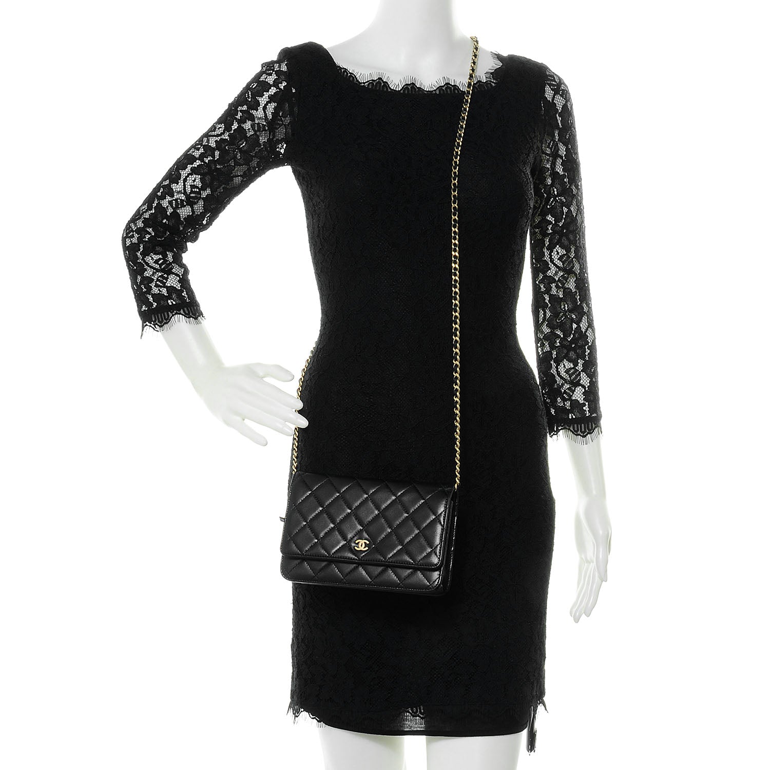 Chanel Lambskin Quilted Wallet On Chain WOC Black 2 of 8