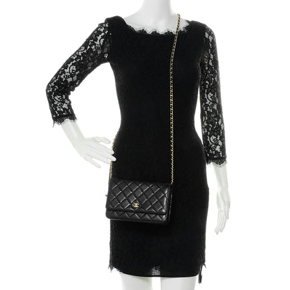 Chanel Lambskin Quilted Wallet On Chain WOC Black 2 of 8