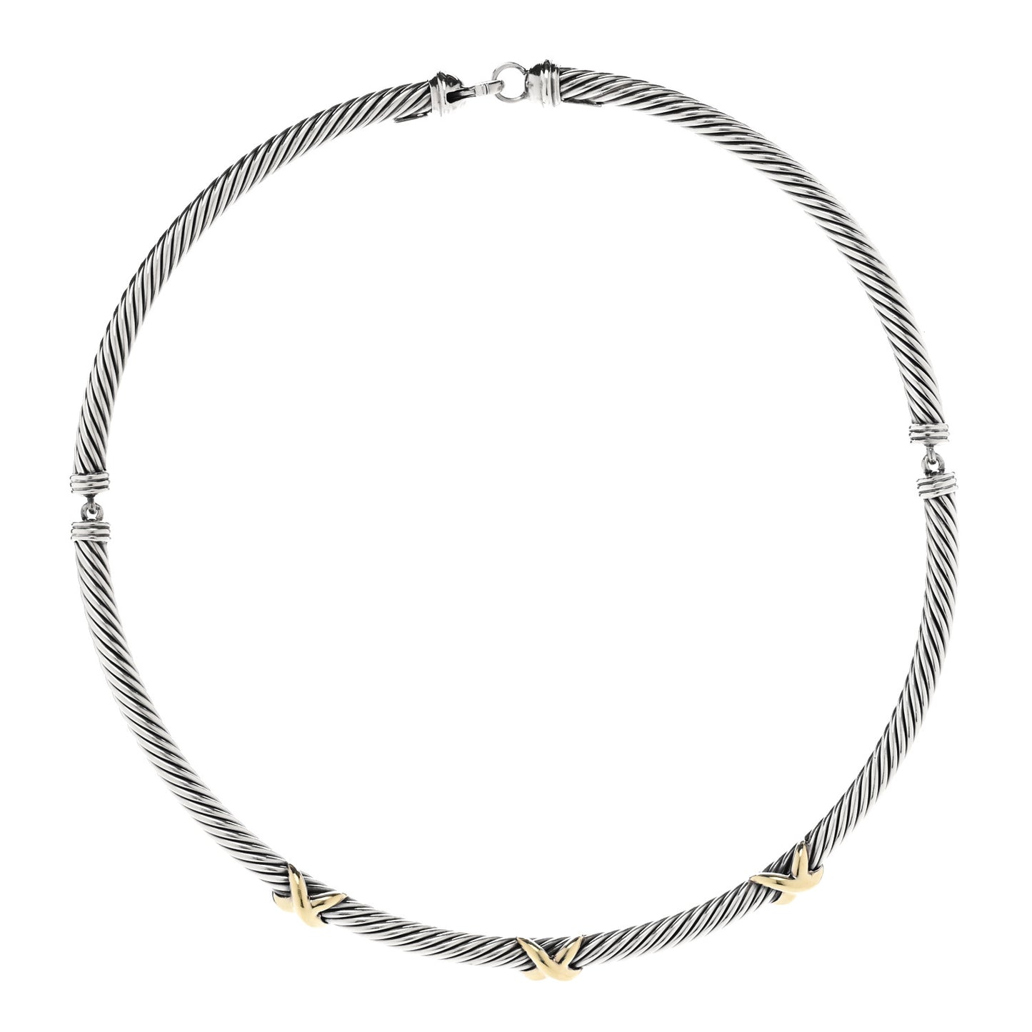Sterling Silver 14K Yellow Gold X Station Collar Necklace