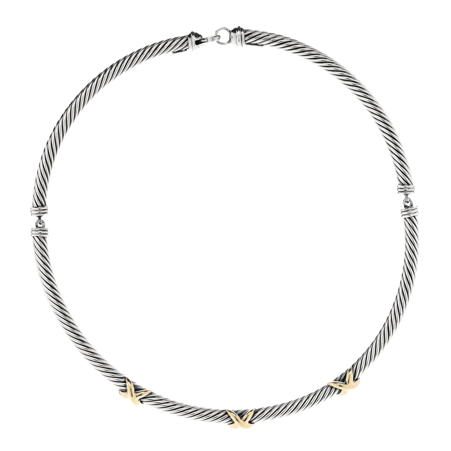 David Yurman Sterling Silver 14K Yellow Gold X Station Collar Necklace 1 of 5