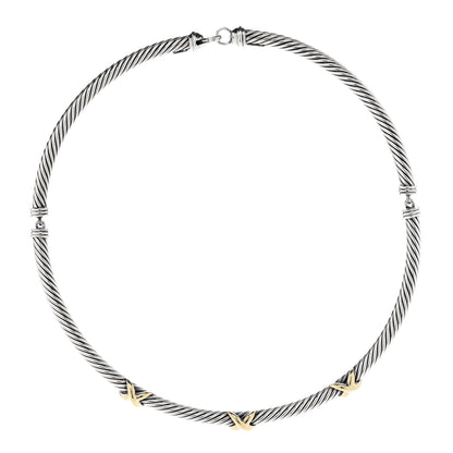 David Yurman Sterling Silver 14K Yellow Gold X Station Collar Necklace 1 of 5