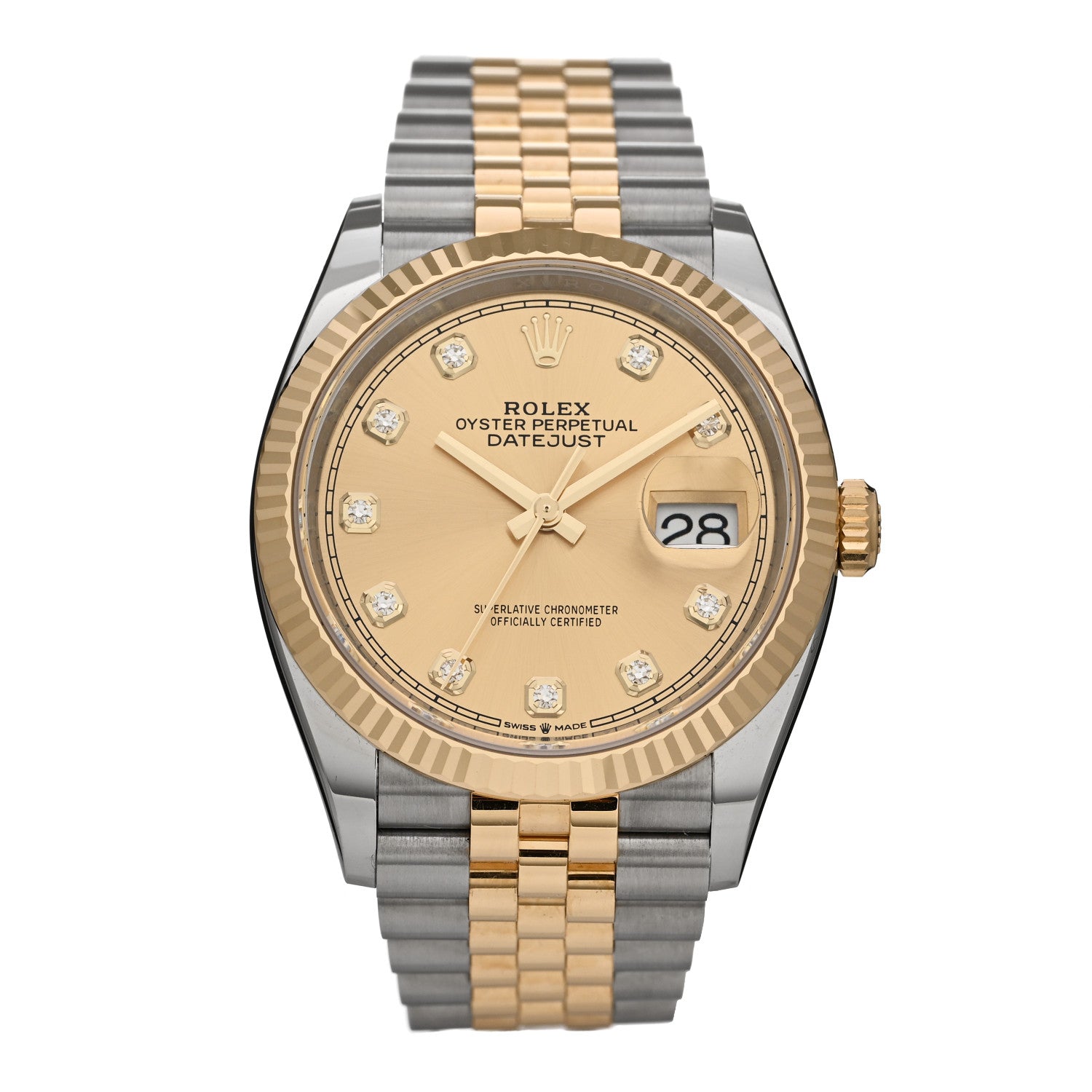Rolex Stainless Steel 18K Yellow Gold Diamond 36mm Oyster Perpetual Datejust Watch Champagne 126233 1 of 5