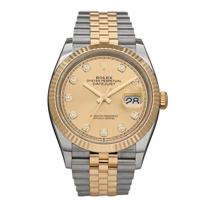 Rolex Stainless Steel 18K Yellow Gold Diamond 36mm Oyster Perpetual Datejust Watch Champagne 126233 1 of 5