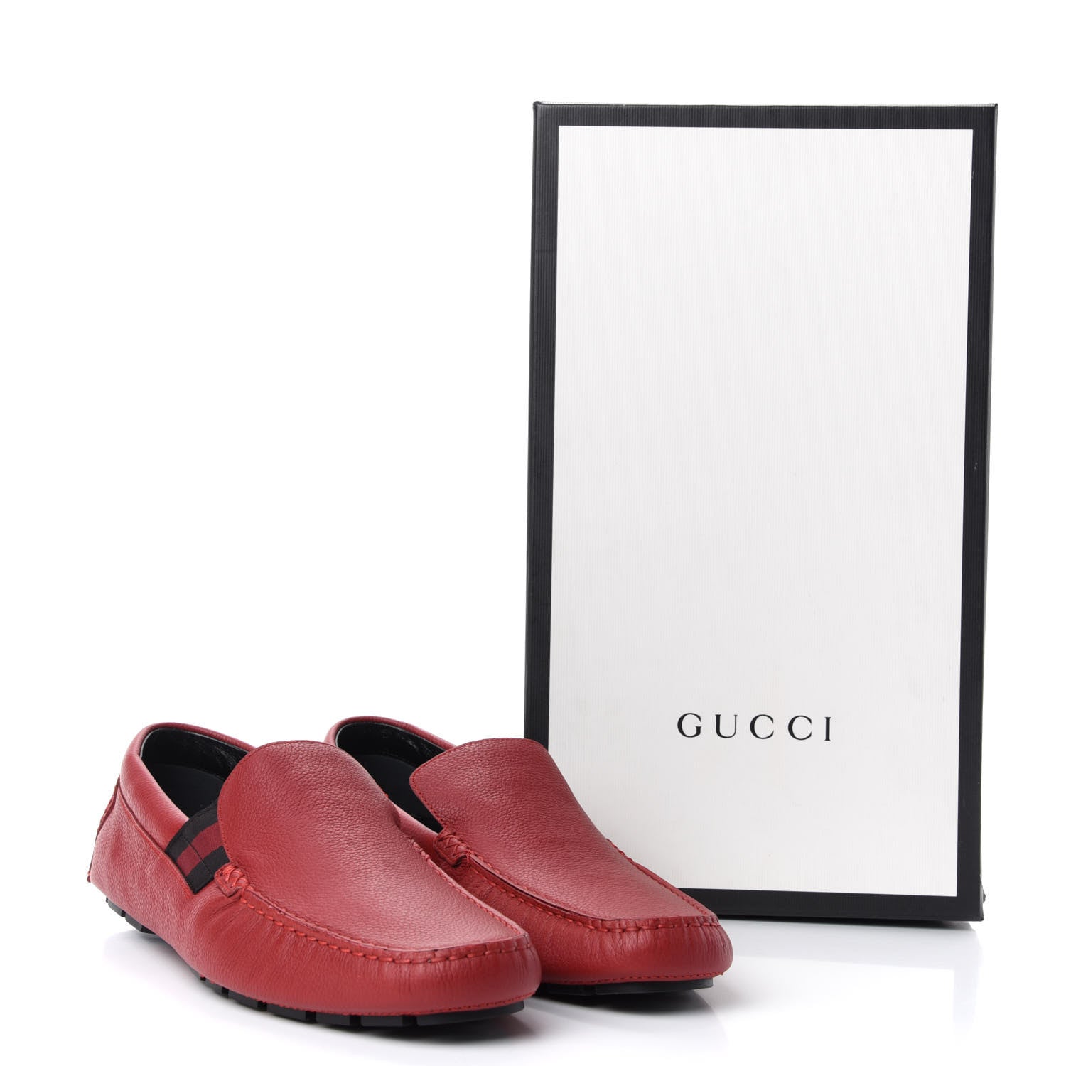 Gucci Calfskin Web Mens Driver Loafers 9.5 Red 11 of 11