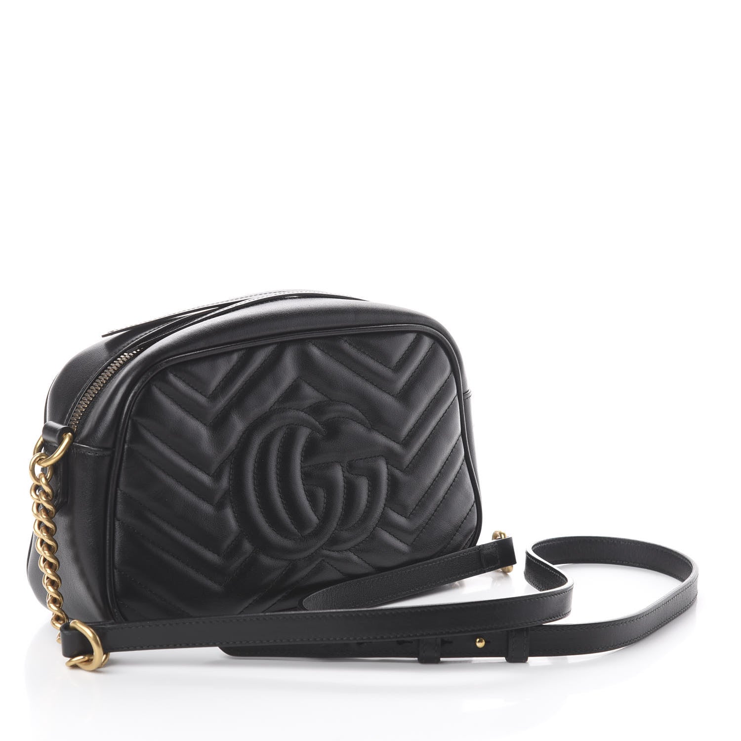 Gucci Calfskin Matelasse Small GG Marmont Chain Shoulder Bag Black 2 of 8