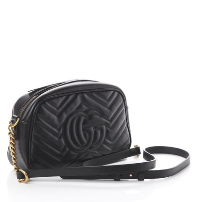 Gucci Calfskin Matelasse Small GG Marmont Chain Shoulder Bag Black 2 of 8