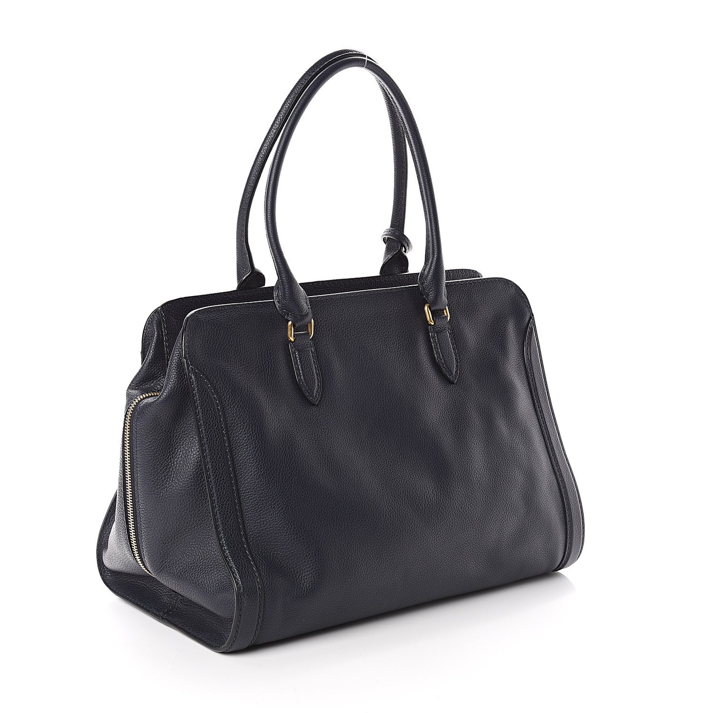 Pebbled Calfskin Large Skull Padlock Zip Around Tote Navy