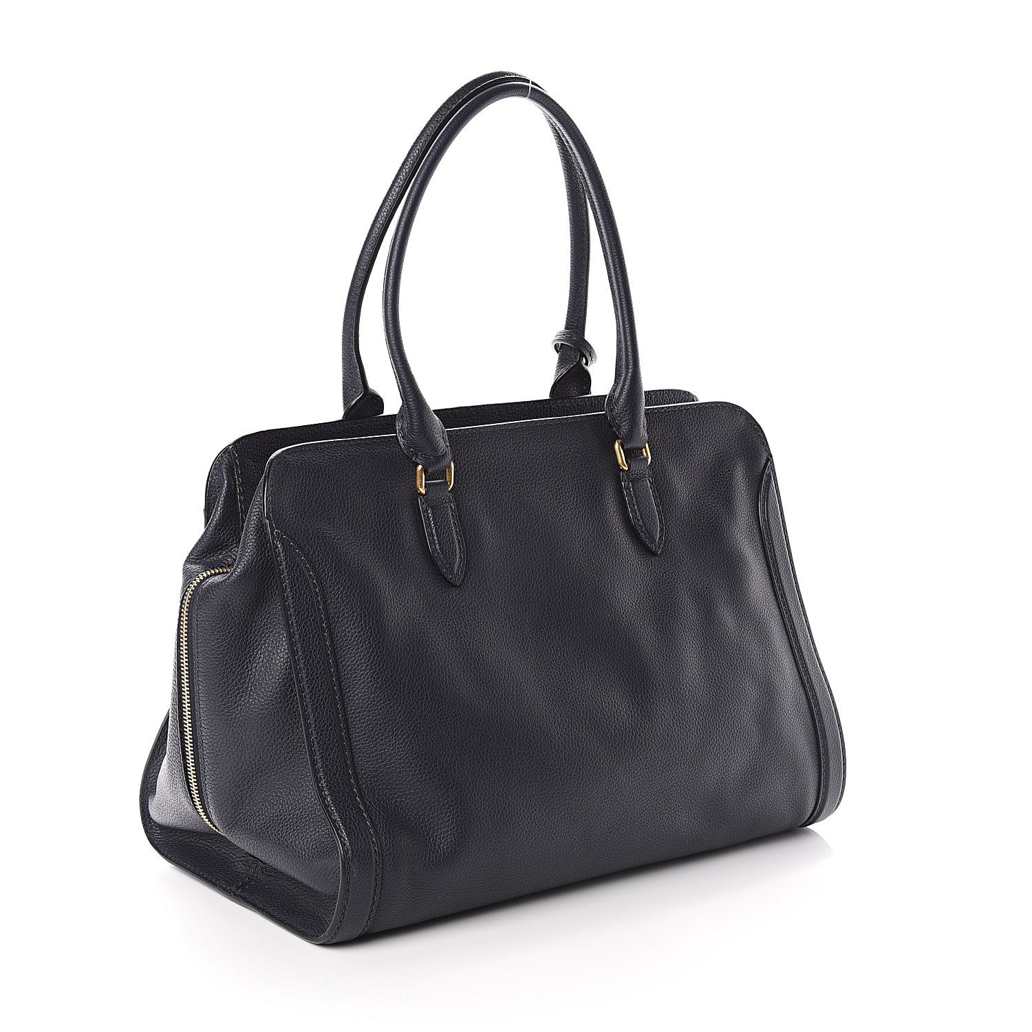 Alexander McQueen Pebbled Calfskin Large Skull Padlock Zip Around Tote Navy 2 of 8